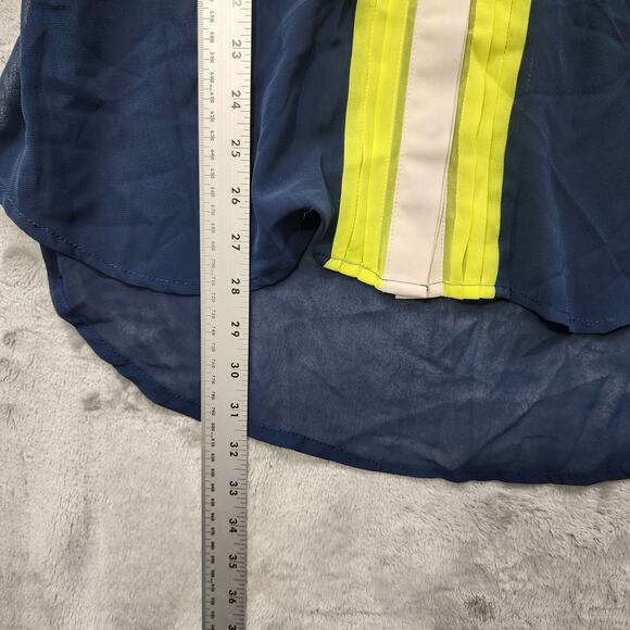 Live To Be Spoiled Top Womens XL Blue Yellow White Striped Button Front Belted - Picture 10 of 11